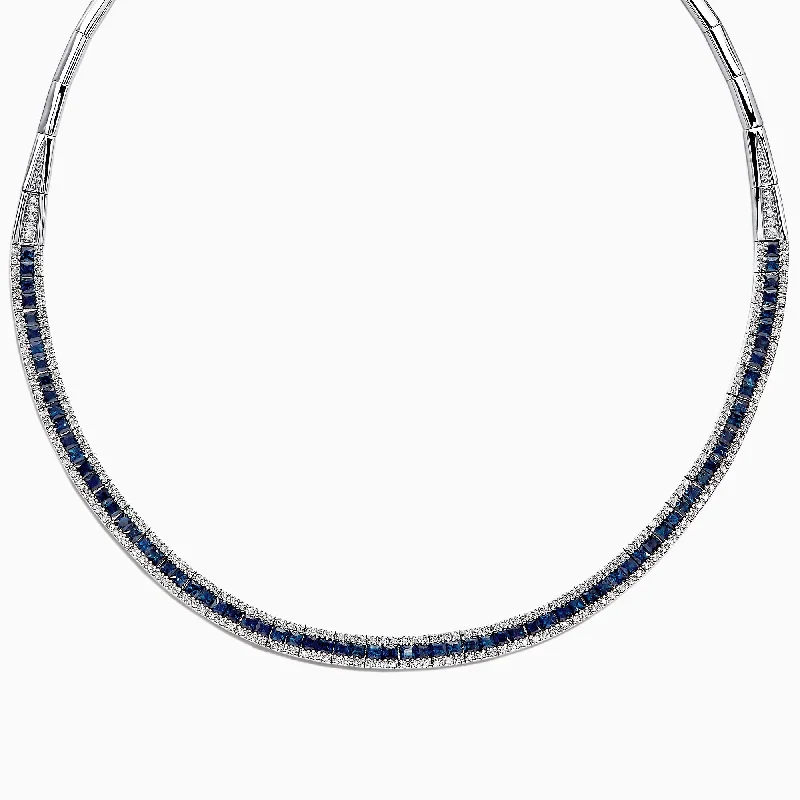 Ladies lush emerald necklaces -Royale Bleu 14K White Gold Sapphire and Diamond Necklace, 11.21 TCW