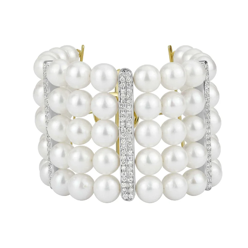 Ladies custom etched bracelets -Bracelet - Freshwater Pearl And Diamond