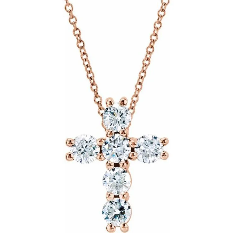 Ladies loving glow necklaces -14K Rose 1/4 CTW Natural Diamond Cross 18" Necklace