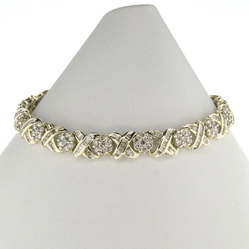 Ladies travel quest bracelets -5.00tw Multi Diamond 7.5" XO Tennis Bracelet in 10K Yellow Gold