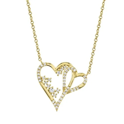 Ladies slim sparkle necklaces -14KT GOLD 0.17 CTW DIAMOND INTERLOCKING HEART NECKLACE