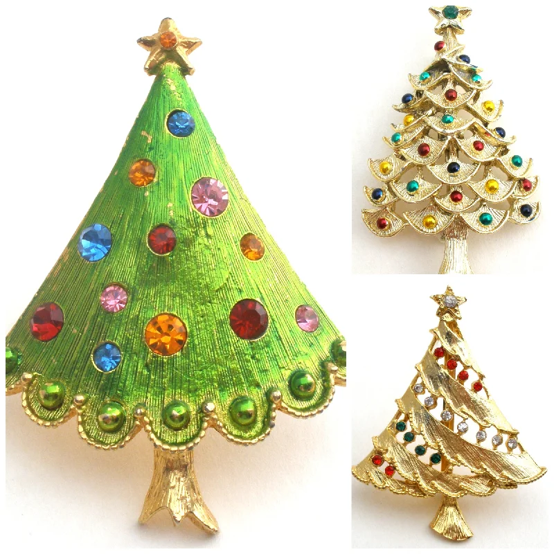 Ladies quiet charm brooches -Christmas Tree Pins Lot of 3 Vintage Brooches