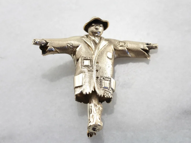 Ladies Mother’s joy brooches -Sweet Scarecrow Brooch in Yellow Gold