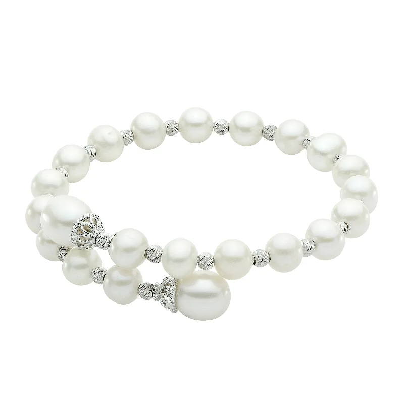 Ladies hexagonal flash bracelets -8" Pearl Wrap Style Bangle in Silver by Imperial Pearl