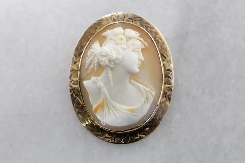 Ladies cosmic charm brooches -Art Nouveau Era Shell Cameo Pendant or Brooch