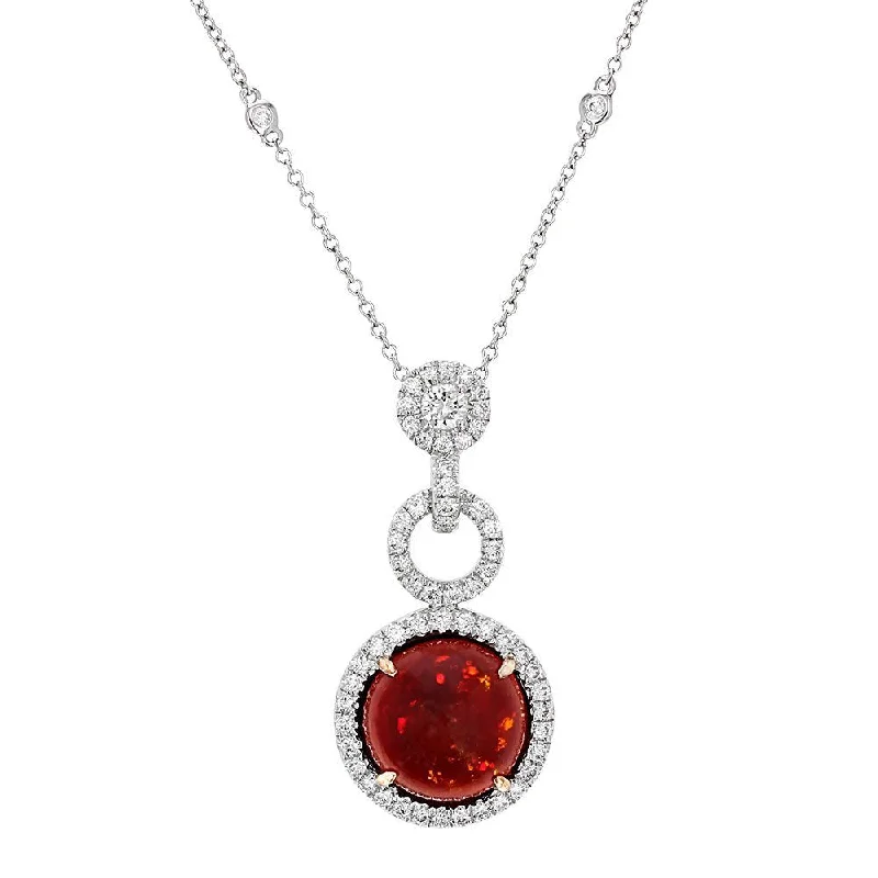 Ladies tranquil sapphire necklaces -JULEVE 18KT CABOCHON FIRE OPAL & DIAMOND BY THE YARD NECKLACE