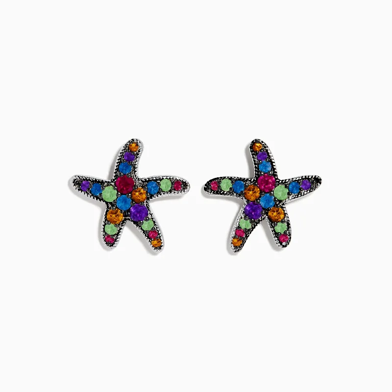 Ladies Earrings for Design Shine-Seaside 925 Sterling Silver Multi Color Gemstone Starfish Earrings