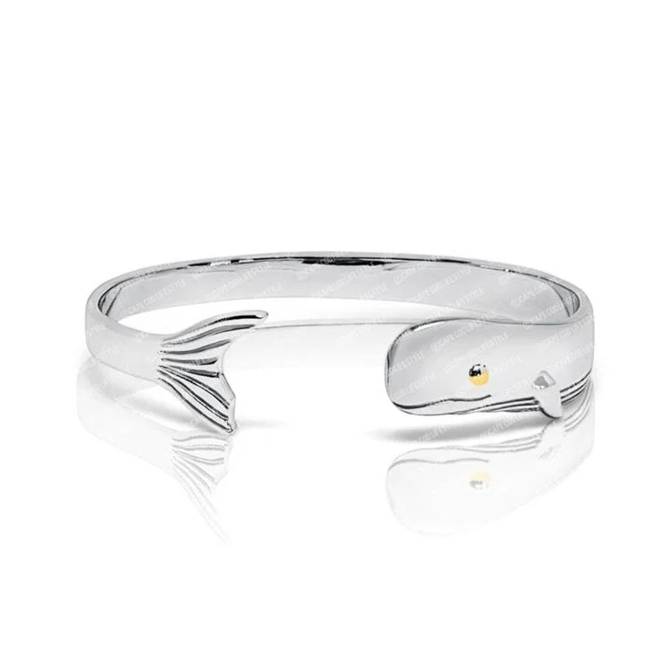 Ladies harmonious flair bracelets -Whale Bracelet in Sterling Silver with a 14K Yellow Gold Eye