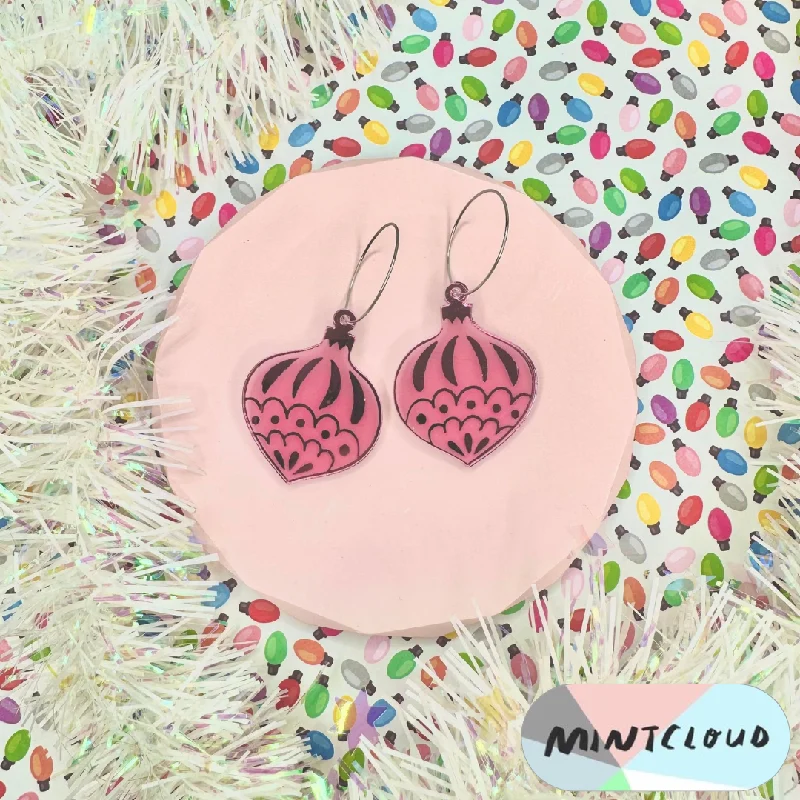 Ladies Earrings Light Shine-Mintcloud Christmas Earrings - Traditional Bauble Pink Mirror