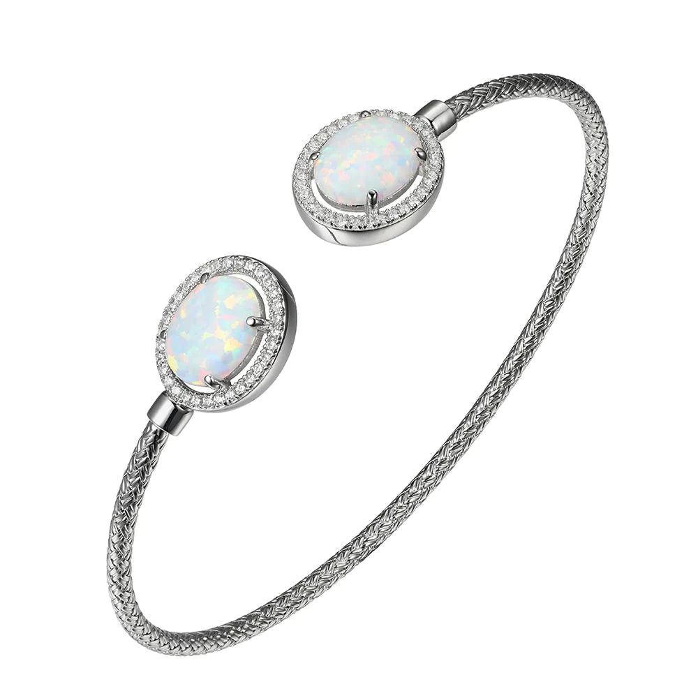 Ladies holy cross bracelets -Sterling Silver Opal and CZ Cuff Bracelet