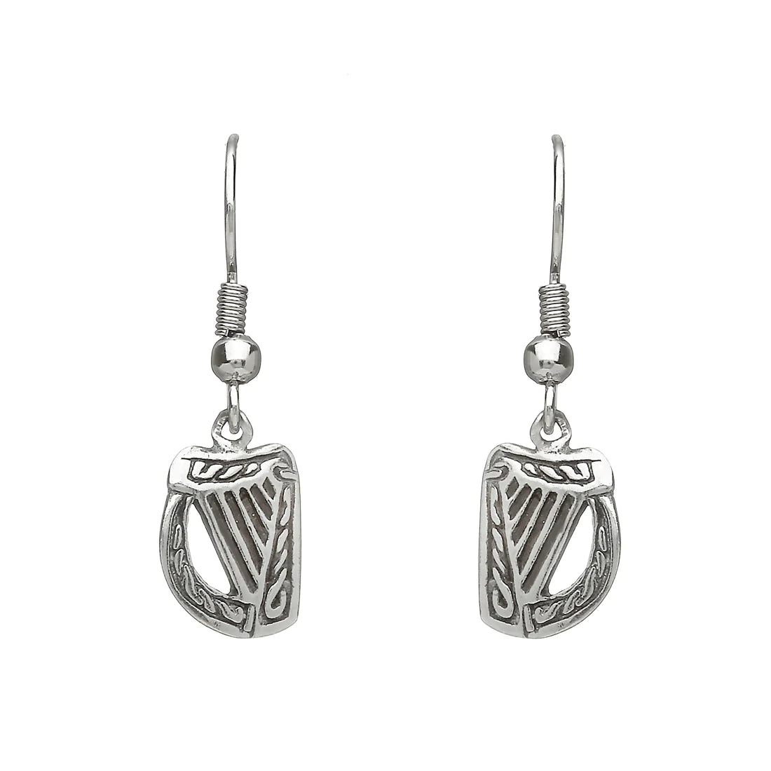 Ladies Earrings Polished Shine-Irish Harp Pewter Drop Earrings by Celtic Legends / Amethyst Irish Jewellery