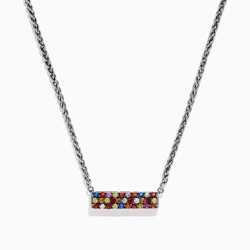 Ladies wildlife charm necklaces -Splash Sterling Silver Multi Sapphire Necklace, 0.95 TCW