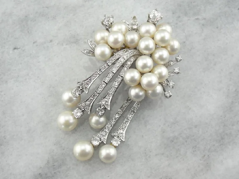 Ladies birthstone shine brooches -Edwardian Diamond and Pearl Brooch En Pendant, White Gold