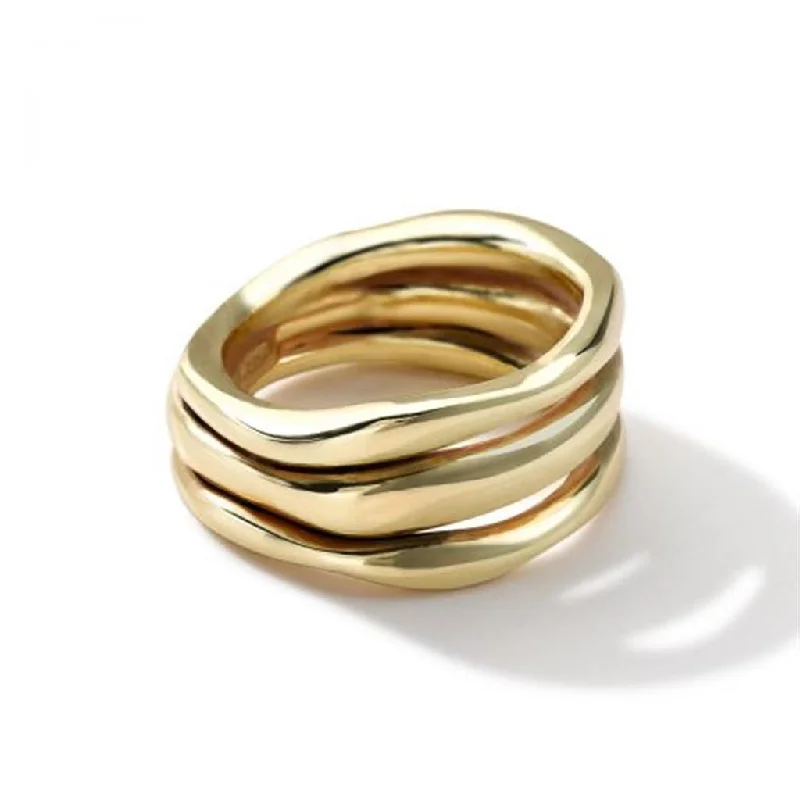 Ladies Rings with Cloud Shine-Ippolita 18k Yellow Gold Smooth Squiggle Triple Band Ring