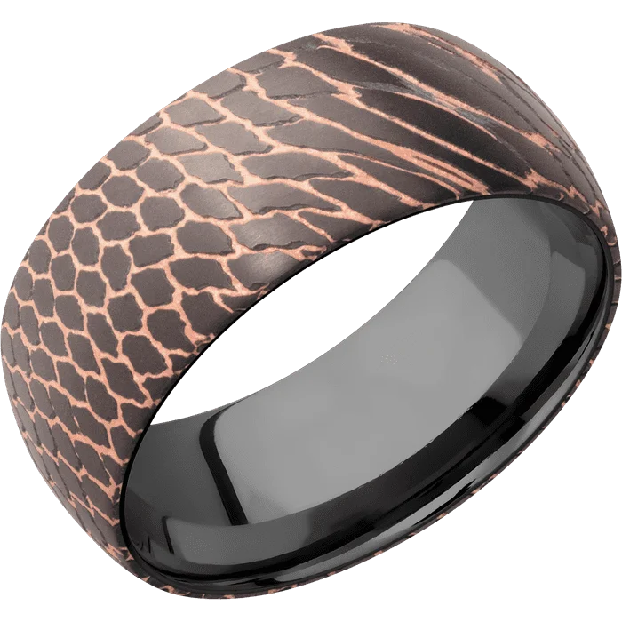 Ladies Rings for Doctor Spark-9mm wide Domed Darkened Superconductor Ring with Satin Etched Superconductor Finish / Black Titanium Sleeve