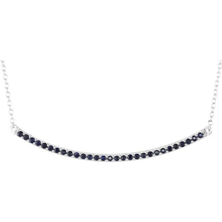 Ladies balanced charm necklaces -14K White Natural Blue Sapphire Bar 16-18" Necklace