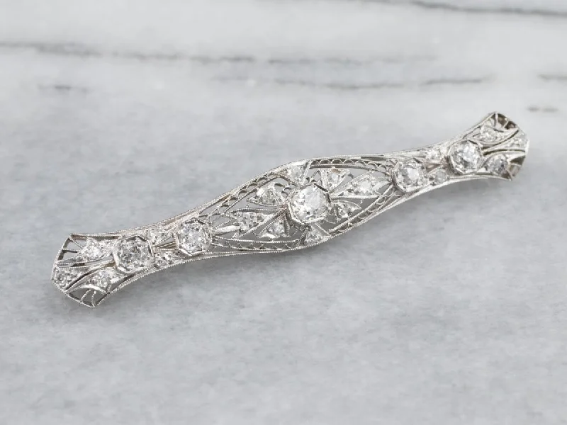 Ladies graceful charm brooches -Platinum Art Deco Diamond Filigree Brooch