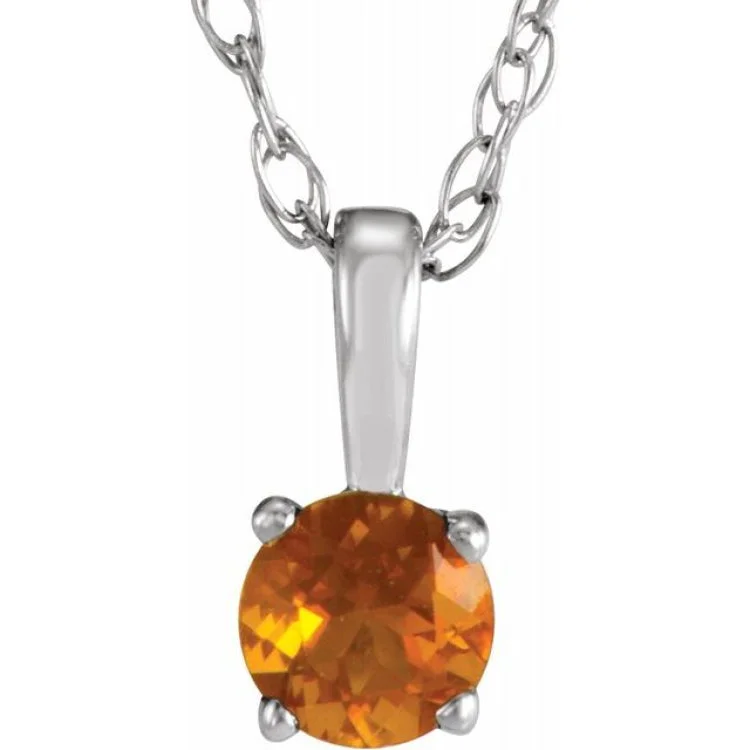 Ladies hopeful spark necklaces -14K White 3 mm Imitation Citrine Youth Solitaire 14" Necklace