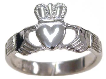 Ladies Rings with Dark Obsidian-14K White Gold Claddagh Ring HB00540W