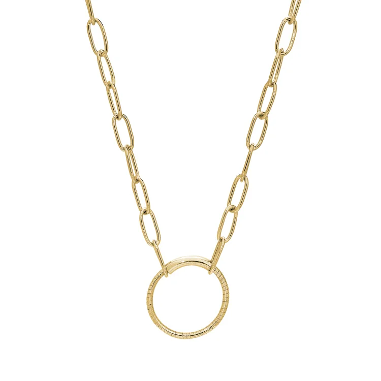 Ladies matte elegance necklaces -Gold Finish Sterling Silver 20" Paper Clip Necklace with Center Circle Station