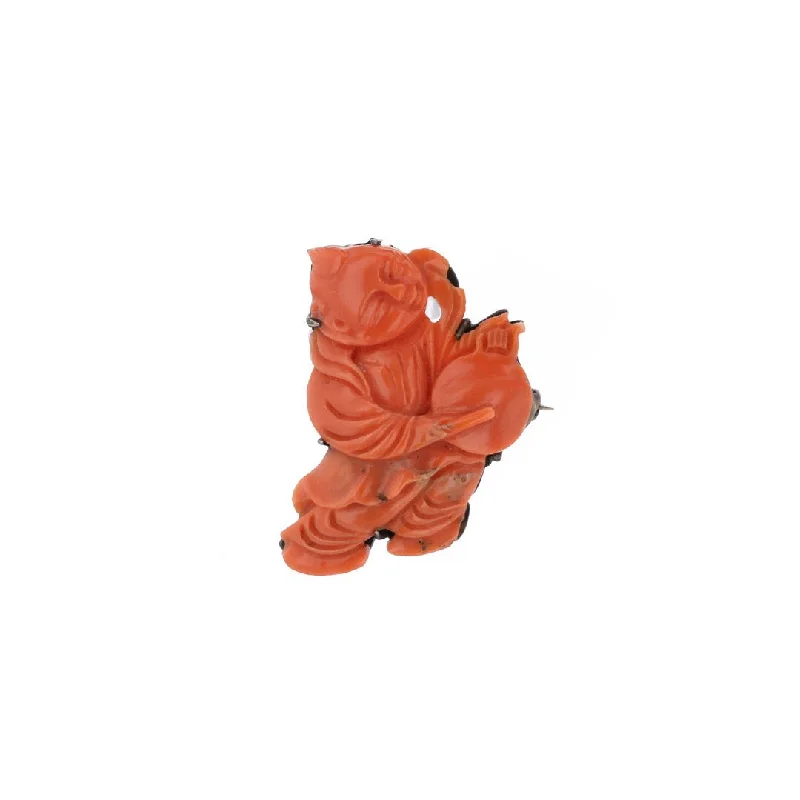 Ladies rugged charm brooches -Hand Carved Coral Figure Brooch