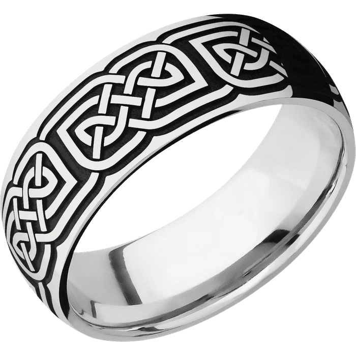 Ladies Rings Infinite Spark-8mm wide Domed Inconel Ring with Polish Finish / Celtic 17 Design and Black Cerakote Accents