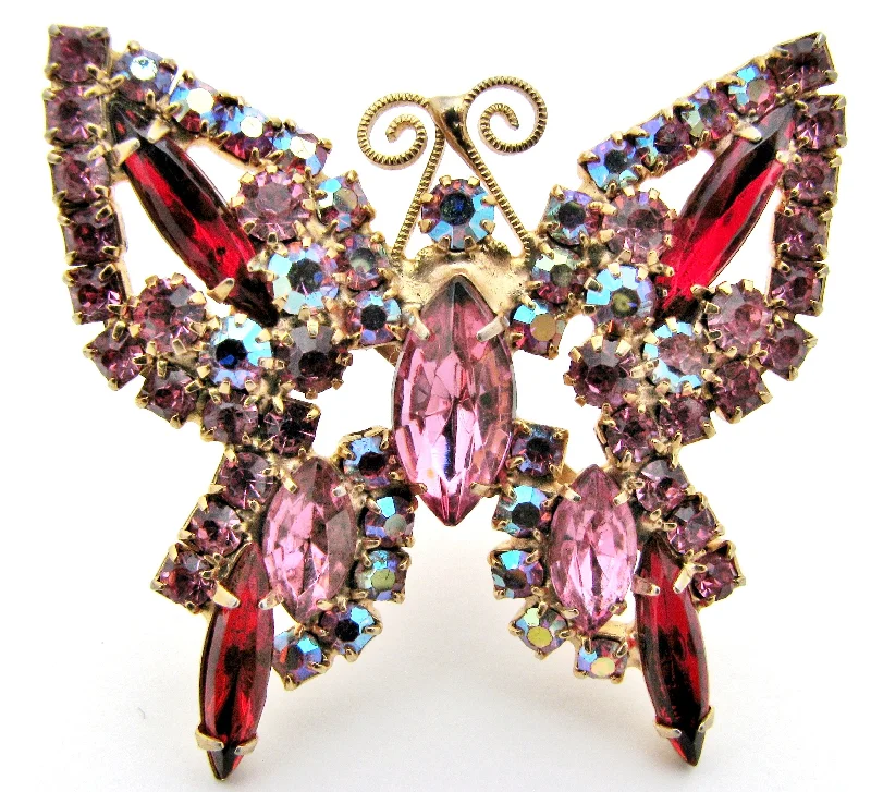 Ladies royal purple brooches -Vintage Pink Rhinestone Butterfly Brooch Pin