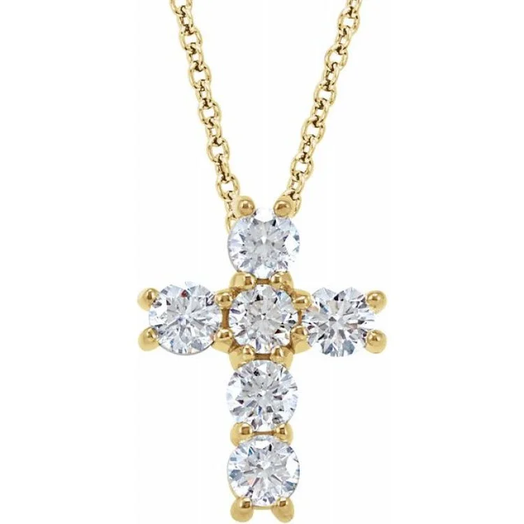 Ladies rose bloom necklaces -14K Yellow 1/2 CTW Natural Diamond Cross 18" Necklace