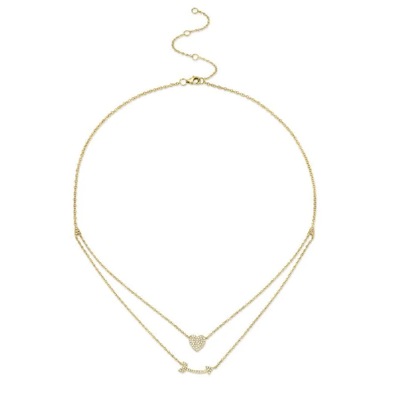 Ladies gem burst necklaces -14KT GOLD 0.18CT DIAMOND PAVÉ HEART & ARROW NECKLACE