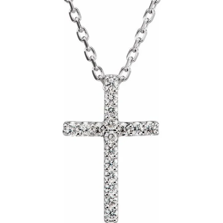 Ladies uneven edge necklaces -14K White .06 CTW Natural Diamond Petite Cross 16" Necklace