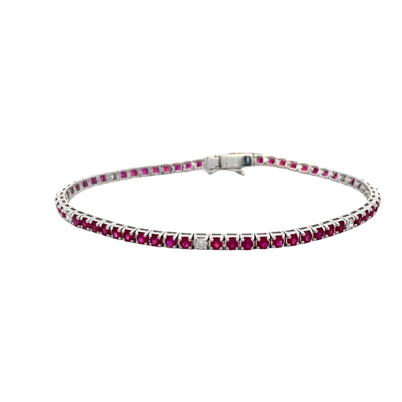 Ladies loving sentiment bracelets -Ruby and Diamond Tennis Bracelet in White Gold by Allison Kaufman