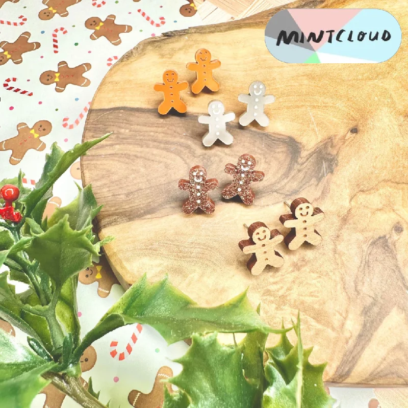 Ladies Earrings with Aqua Variscite-Mintcloud Christmas Stud Earrings - Gingerbread People Various Colours