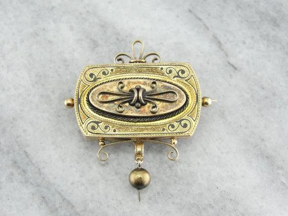 Ladies airy titanium brooches -Victorian Black Enamel Gold Brooch