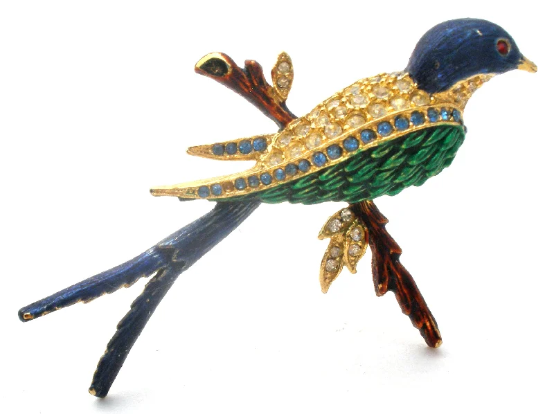 Ladies stellar shine brooches -Vintage Sphinx Enamel & Rhinestone Bird Brooch