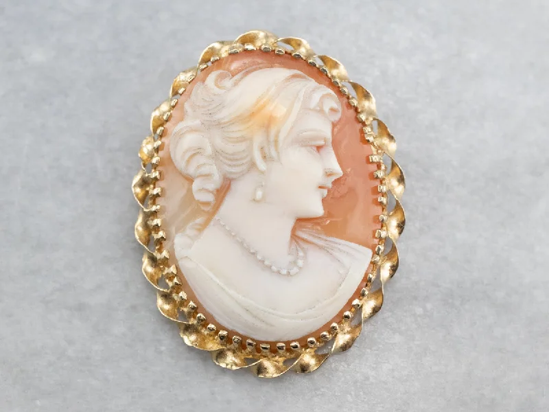 Ladies polished elegance brooches -Vintage Gold Twist Cameo Brooch or Pendant