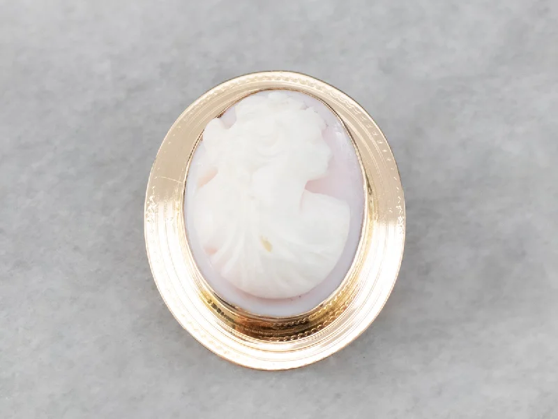 Ladies soft whisper brooches -Vintage Pink Shell Cameo Gold Brooch