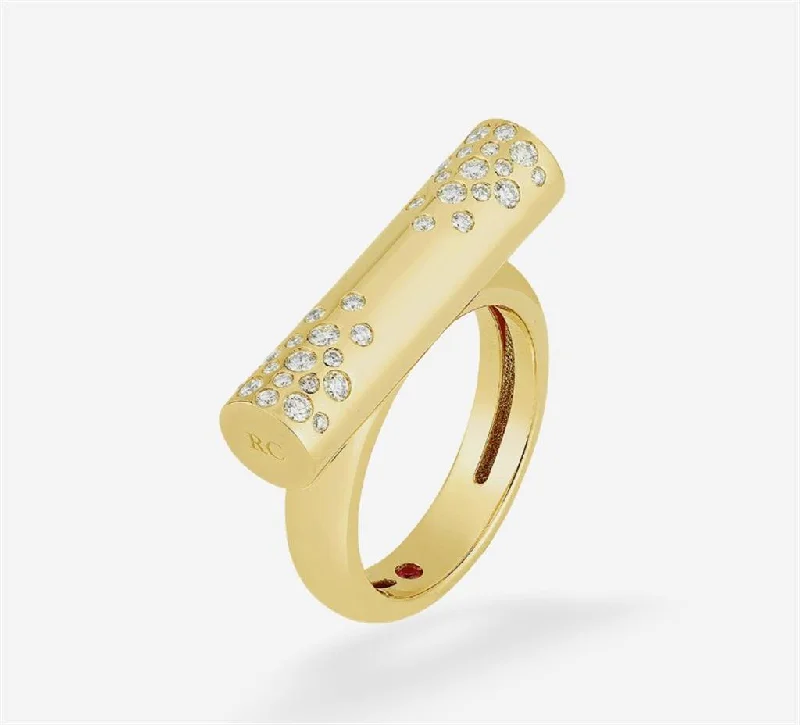 Ladies Rings with Etched Spark-Roberto Coin 18k Yellow Gold Domino Collection Scattered Diamond Ring- .30cttw