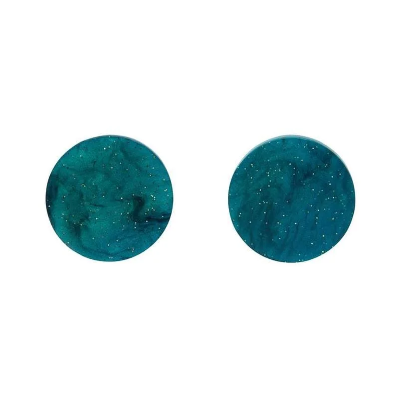 Ladies Earrings with Mint Serpentine-Erstwilder - Circle Ripple Glitter Resin Stud Earrings - Emerald