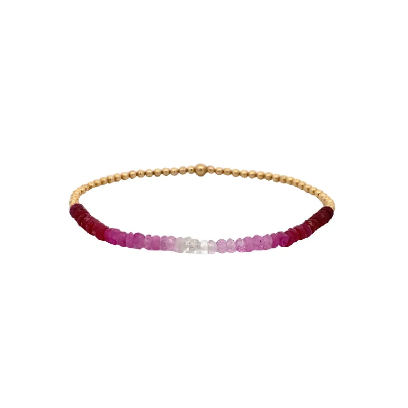 Ladies gala glow bracelets -2mm Ruby Ombre Stretch Bracelet in Yellow Gold  by Karen Lazar