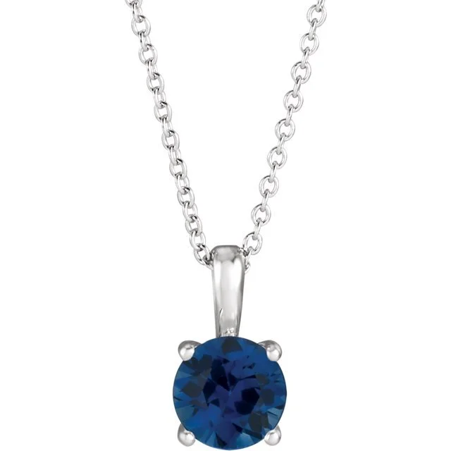 Ladies engraved sentiment necklaces -14KT GOLD 0.70 CT ROUND BLUE SAPPHIRE SOLITAIRE NECKLACE