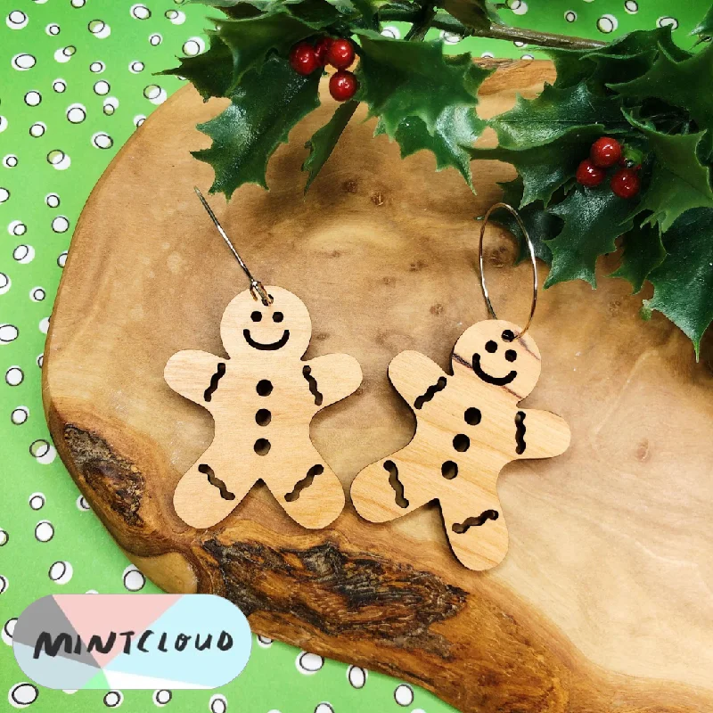 Ladies Earrings Classic Spark-Mintcloud Christmas Earrings - Gingerbread Men Cherrywood Cut Out Detail*