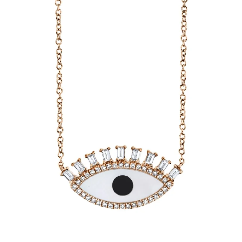 Ladies country grace necklaces -14KT Rose Gold .94 CT Onyx & Mother of Pearl & .29 CTW Diamond Eye Necklace