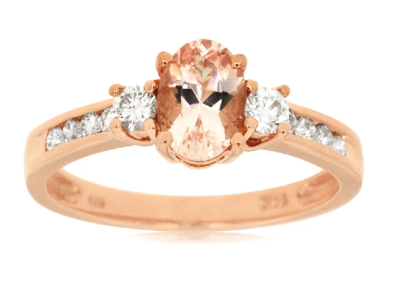 Ladies Rings with Green Aventurine-14k Rose Gold Oval Morganite and Diamond Ring pr3839m