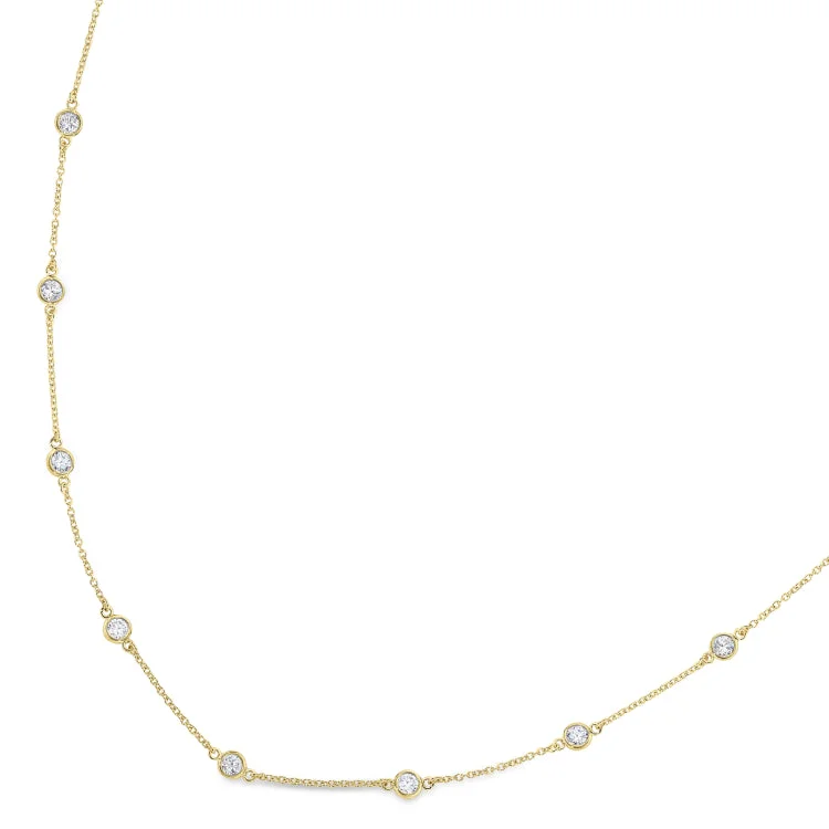 Ladies bar sparkle necklaces -Gold Finish Sterling Silver 18" Necklace with 14 Round Simulated Diamonds