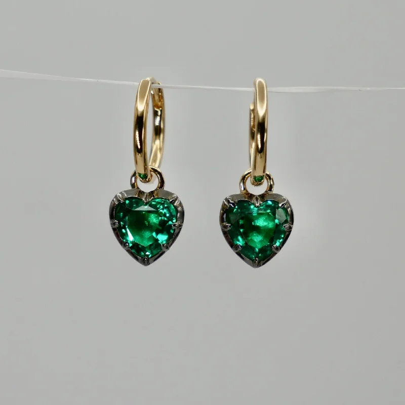 Ladies Earrings for Holiday Shine-1.4 Ct Heart Cut Emerald Georgian Victorian Blackened 18K Gold Earrings