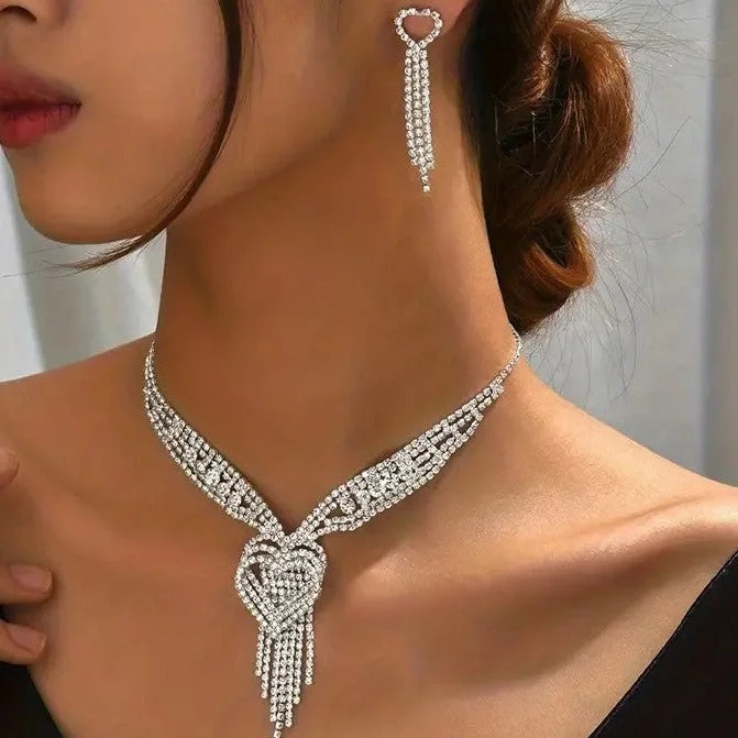 Ladies Earrings for Explorer Shine-3pcs Jewelry Set l Silver l Gold Rhinestone Earrings l Necklace l Bracelet l Prom l Wedding JS-947