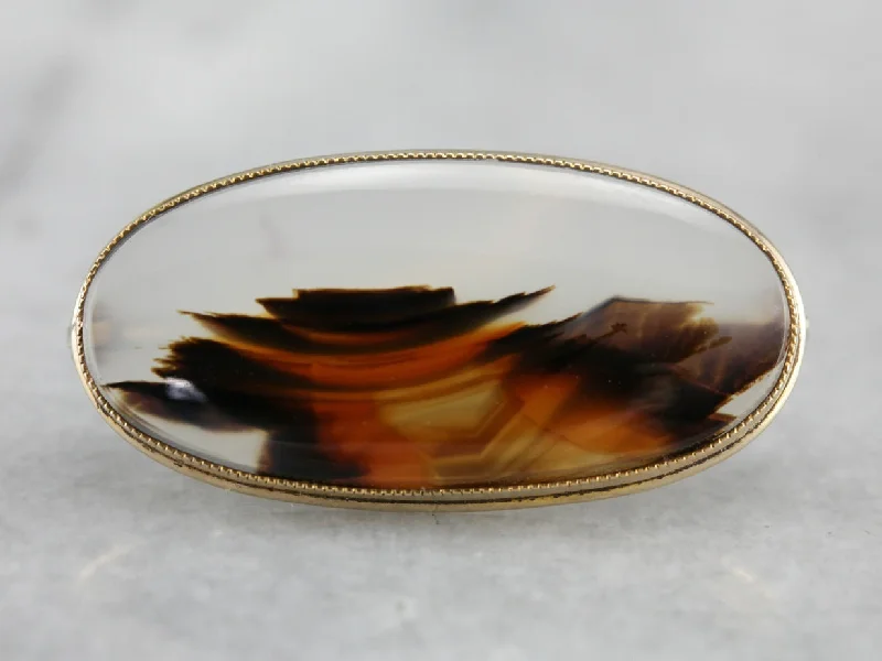 Ladies galaxy spark brooches -Montana Agate Gold Brooch