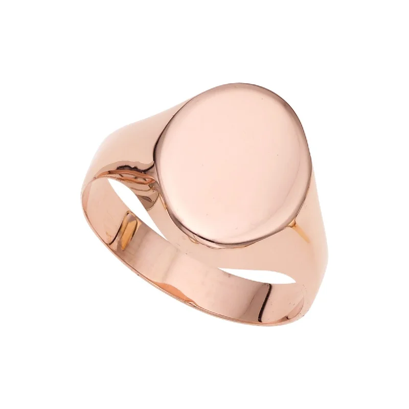 Ladies Rings with Black Onyx-14K Rose Gold Oval Polished Signet Ring PR7068-07