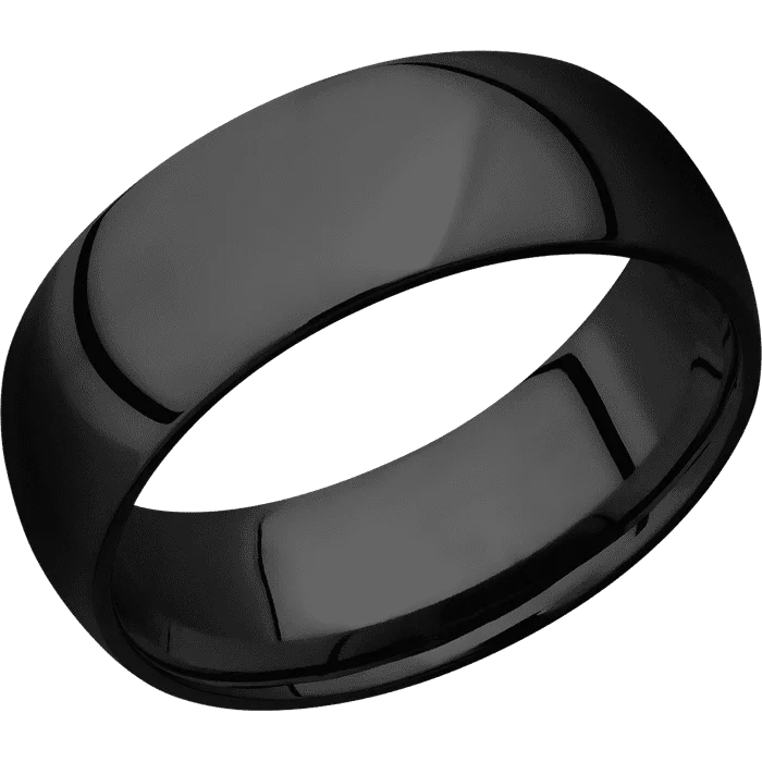 Ladies Rings for Writer Spark-8mm wide Domed Black Titanium Ring with Polish Finish