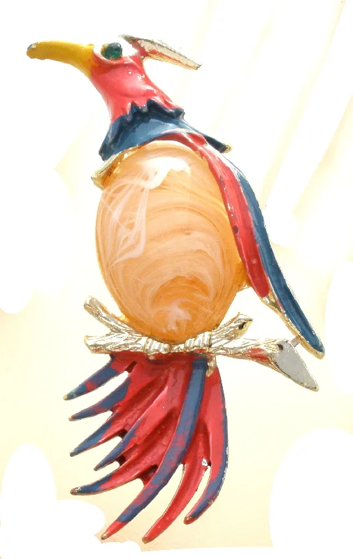 Ladies graceful charm brooches -Bird Brooch with Jelly Belly & Enamel Vintage